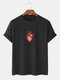 Mens Heart Print Crew Neck 100% Cotton Short Sleeve T-Shirts - Black
