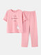 Plus Size Women Cute Cartoon Animal Print Cotton Short Sleeve Pajama Sets - Pink 1