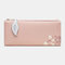 Women 13 Card Slots Bifold Flower Printed Long Wallet - Pink