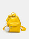 Women Fashion Bow Solid Color Multi-Carry Mini Backpack Nylon Plush Ball Pendant Shoulder Bag - Yellow