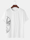 Mens Chinese Style Opera Face Print Linen Loose Short Sleeve T-Shirts - White