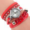 Crystal Casual Style Women Bracelet Watch Gift Leather Strap Quartz Watch - Red