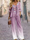 Pantalon à jambes larges imprimé Floral ombré pour femmes, ensemble décontracté - violet