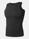 Mens Knit Breathable Vest Fitness Elastic Casual O-neck Tanks Solid Color Basic Thermal Undershirts - Black