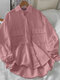 Solid Corduroy High-low Hem Button Long Sleeve Shirt - Rosa