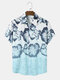 Mens Flower Paisley Ombre Print Holiday Short Sleeve Shirts - Blue