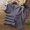 men's linen short-sleeved suit cotton and linen lay clothing casual Zen work tea service two-piece - Gray