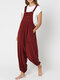 Drop-crotch Side Button Solid Plus Size Jumpsuit for Women - Red