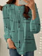Damen-Bluse mit zufälligem Liniendruck, Rundhalsausschnitt, lässige Langarmbluse - Blau