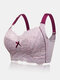 Women Lace Jacquard Contrast Bow Wireless Full Cup Cozy Lightly Lined Bra - Purple