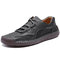 Men Hand Stitching Outdoor Soft Lace Up Microfiber Leather Shoes - Black