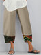 Pantalon de taille élastique patchwork imprimé vintage Plus - Kaki
