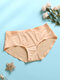 1Pcs Women Ice Silk Seamless Pure Color Cotton Cozy Breathable Mid Waist Panties-Multi Color - Nude