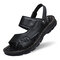 Men Comfy Soft Sole Slip On Beach Leather Sandals - Black
