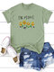 Letter Cartoon Sunflower Print Short Sleeve T-shirt For Women - Army Green