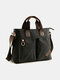 Men Vintage Leather Multifuntion Large Capacity Laptop Messenger Bag Briefcase - Black