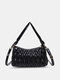 Women Vinatge Faux Leather Wave Pattern Solid Color Crossbody Bag Shoulder Bag - Black