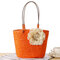 Women Straw Flower Designer Handbag Vocation Beach Bag - Orange