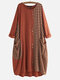 Striped Patchwork Button Plus Size Dress with Pockets - Orange