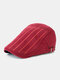 Men Cotton Solid Color Vertical Stripe Stitching Sunscreen Casual Beret Flat Caps - Wine Red