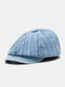 Men Denim Striped Patchwork British Newsboy Hat Octagonal Hat Beret Flat Cap - Blue