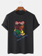 Mens Colorful Line Drawing Bear Print Cotton Short Sleeve T-Shirts - Black