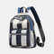 Women Striped Color Block Large Capacity Anti-theft Backpack - Blue