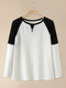Contrast Color Long Sleeve O-neck Sweater for Women - White