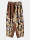 Contrast Color Print Patchwork Casual Harem Pants For Women - Coffee
