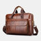 Men Genuine Leather Waterproof Multi-pocket 15.6 Inch Laptop Bag Briefcase Business Handbag Crossbody Bag - Brown