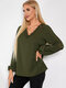 Solid Color Lace Hollow-out Crochet Embellished V-neck Casual Shirt - Green