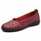 Women Stitching Hollow Comfy Breathable Slip Resistant Casual Slip On Loafers - Red