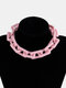 Punk Hip Hop Button Chain Necklace Simple Tassel Acrylic Necklace - Pink