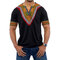 Mens African Ethnic Style 3D Printed V-neck Casual Summer T Shirts - Black
