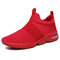 Men Elastic Band Portable Slip On Running Shoes Light Casual Sneakers - Red