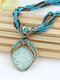 Bohemian Handmade Beaded Necklace Vintage Rhombus Diamond Pendant Necklace - Blue