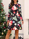 Cute Print  O-neck Long Sleeve Plus Size Christmas Dress for Women - #04