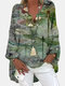 Dragonfly Printed Long Sleeve V-neck Blouse For Women - Green