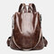 Women Solid Convertible Waterproof Anti theft Shoulder Bag Backpack - Dark brown