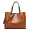 Women PU Leather Casual Handbag Large Capacity Tote Bag Solid Crossbody Bag - Brown