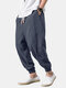 Mens Cotton Linen Oriental Style Comfortable Loose Track Pants - Grey