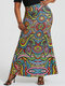 Floral Geometric Print High Waist Buttocks Long Skirt - Multicolor#3