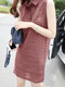 Solid Sleeveless Button Front Lapel Dress For Women - Pink