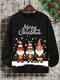 Mens Christmas Santa Claus Print Crew Neck Pullover Sweatshirts - Black