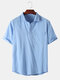 Mens Solid Color 100% Cotton Breathable Casual Lapel Collar Henley Shirt - Blue