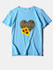 Leopard Sunflower Print Short Sleeves Casual T-shirt For Women - Sky Blue