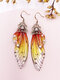 Vintage S925 Sterling Silver Butterfly Long Cicada Wings Gradient Brincos - 14