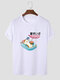 Mens Cartoon Cat Character Print Crew Neck Short Sleeve T-Shirts - White
