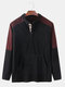 Mens Contrast Patchwork Button Up Fleece Casual Pouch Pocket Sweatshirts - Black