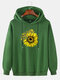 Mens Heart Sunflower Graphic Print Solid Relaxed Fit Pullover Hoodie - Green